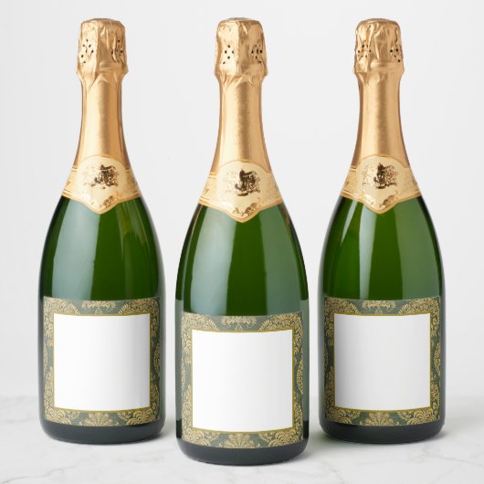 Elegant Green Gold Lijst Label Sparkling Wijnetiket (Flessen)
