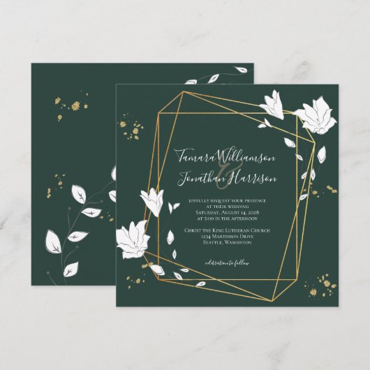 Elegant Green Gold Line Art Floral Geometric Kaart (Voorkant / Achterkant)