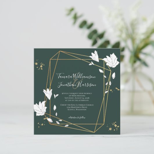 Elegant Green Gold Line Art Floral Geometric Kaart (Staand voorkant)