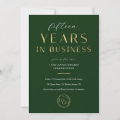 Elegant Green & Gold Logo Business Anniversary Kaart (Voorkant)