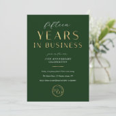 Elegant Green & Gold Logo Business Anniversary Kaart (Staand voorkant)