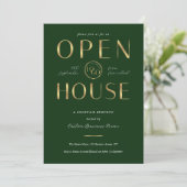 Elegant Green & Gold Logo Business Open House Kaart (Staand voorkant)