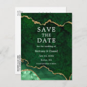 Elegant Green Gold Marble Geode slaat de datum op Aankondigingskaart (Voorkant / Achterkant)