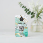 Elegant Green Gold Marble Logo & QR Code Modern Visitekaartje (Staand voorkant)