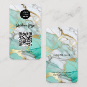 Elegant Green Gold Marble Logo & QR Code Modern Visitekaartje (Voorkant / Achterkant)