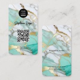 Elegant Green Gold Marble Logo & QR Code Modern Visitekaartje