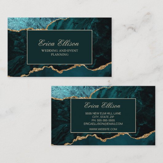 Elegant Green Gold Marble Wedding Planner Visitekaartje (Voorkant / Achterkant)