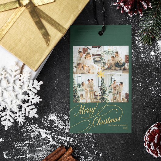 Elegant Green & Gold Merry Christmas Photo -  Cadeaulabel