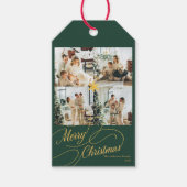Elegant Green & Gold Merry Christmas Photo -  Cadeaulabel (Voorkant)