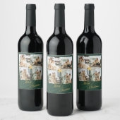 Elegant Green & Gold Merry Christmas Photo -  Wijn Etiket (Flessen)