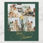 Elegant Green & Gold Merry Christmas Photo -  Wijn Etiket (Enkel label)