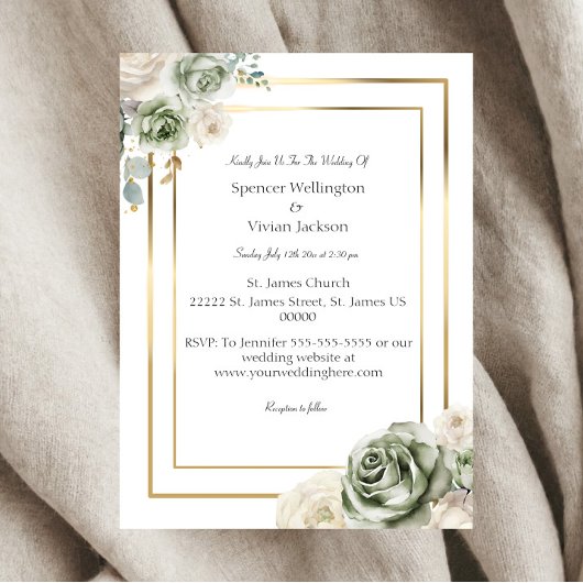 & Elegant Green Gold Micro Wedding Kaart