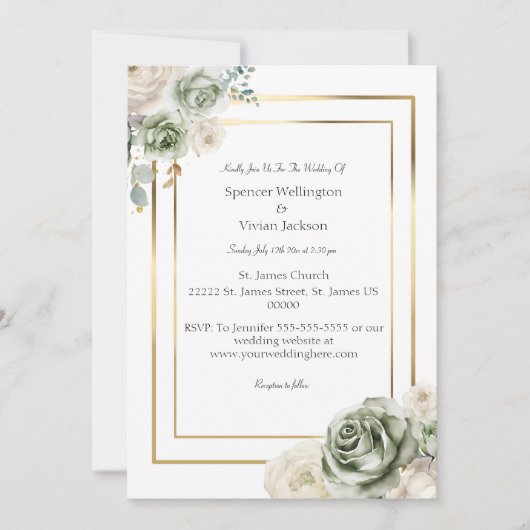  & Elegant Green Gold Micro Wedding Kaart (Voorkant)