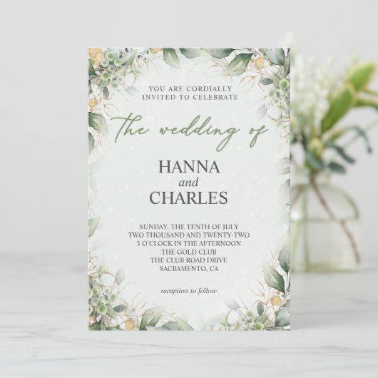 Elegant Green Gold Mint Cream Eucalyptus Kaart (Staand voorkant)