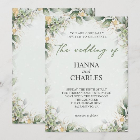 Elegant Green Gold Mint Cream Eucalyptus Kaart (Voorkant / Achterkant)