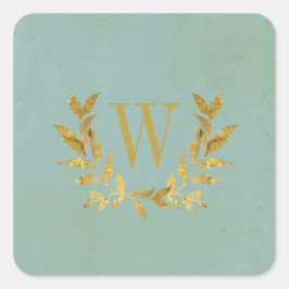 Elegant Green Gold Modern Monogram Weddenschap Vierkante Sticker