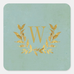 Elegant Green Gold Modern Monogram Weddenschap Vierkante Sticker