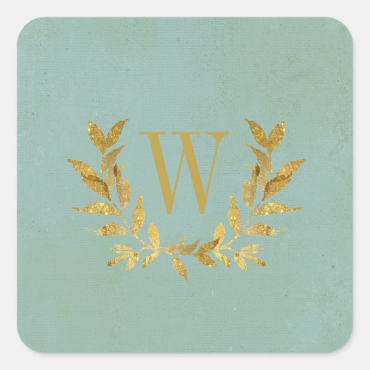 Elegant Green Gold Modern Monogram Weddenschap Vierkante Sticker (Voorkant)