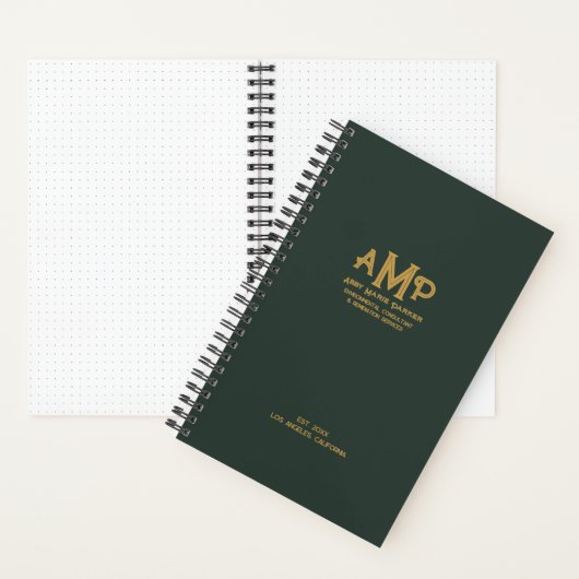 Elegant Green & Gold Monogram Bullet Page Journal Notitieboek (Binnen)