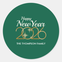 Elegant Green & Gold “New Year 2026” Personalized  Ronde Sticker