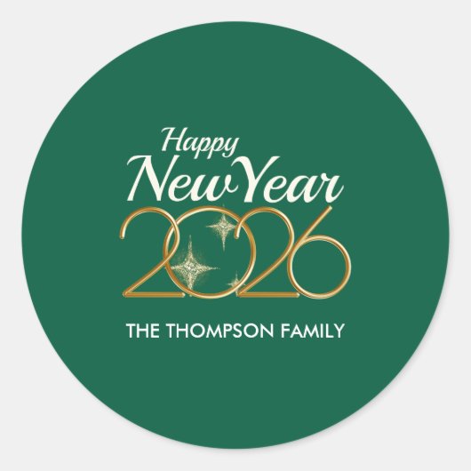 Elegant Green & Gold “New Year 2026” Personalized Ronde Sticker (Voorkant)