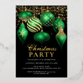 Elegant Green Gold Ornaments kerstparty Folie Uitnodiging (Voorkant)