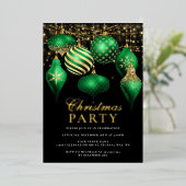Elegant Green Gold Ornaments kerstparty Folie Uitnodiging (Staand Voorkant)