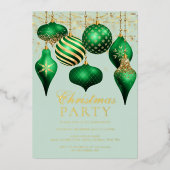 Elegant Green Gold Ornaments kerstparty Folie Uitnodiging (Voorkant)