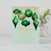 Elegant Green Gold Ornaments kerstparty Folie Uitnodiging (Staand Voorkant)