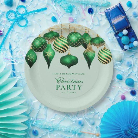 Elegant Green Gold Ornaments kerstparty Papieren Bordje (Feest)