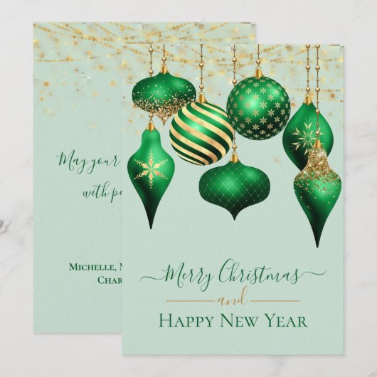 Elegant Green Gold Ornaments Merry-kerstkaart (Voorkant / Achterkant)