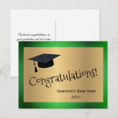 Elegant Green Gold Pet Gefeliciteerd Afstuderen Briefkaart (Voorkant / Achterkant)