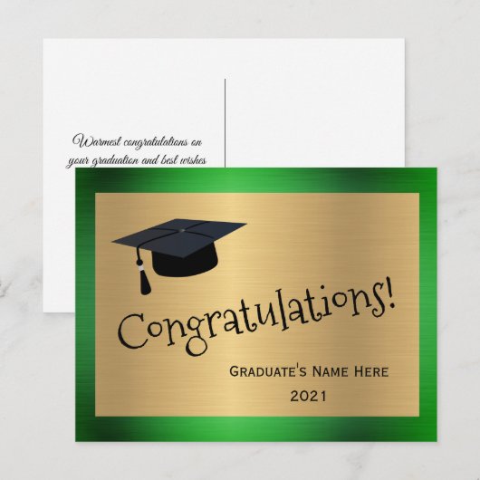 Elegant Green Gold Pet Gefeliciteerd Afstuderen Briefkaart (Voorkant / Achterkant)