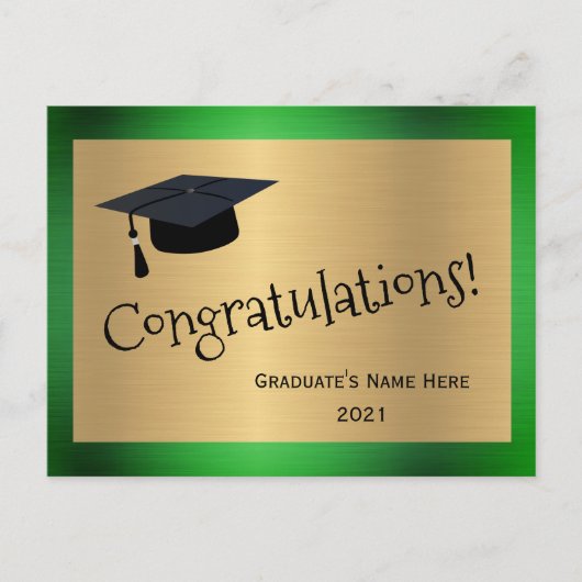 Elegant Green Gold Pet Gefeliciteerd Afstuderen Briefkaart (Voorkant)