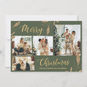 Elegant Green Gold Photo Collage-kerstkaart