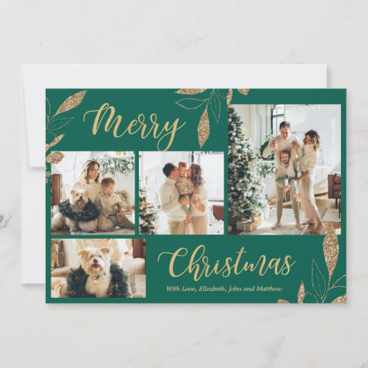Elegant Green Gold Photo Collage-kerstkaart (Voorkant)