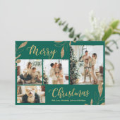 Elegant Green Gold Photo Collage-kerstkaart (Staand voorkant)