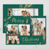 Elegant Green Gold Photo Collage-kerstkaart (Voorkant / Achterkant)