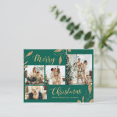 Elegant Green Gold Photo Collage Kerstmis Briefkaart (Staand voorkant)