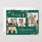 Elegant Green Gold Photo Collage Kerstmis Briefkaart (Voorkant / Achterkant)