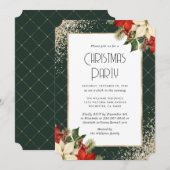 Elegant Green Gold Poinsettia Christmas Party Kaart (Voorkant / Achterkant)