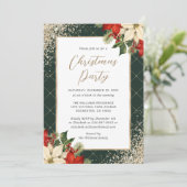 Elegant Green Gold Poinsettia Christmas Party Kaart (Staand voorkant)