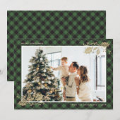 Elegant Green Gold Pset-fotokerstkaarten Feestdagenkaart (Voorkant / Achterkant)