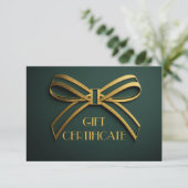 Elegant Green & Gold Ribbon Gift Certificate Card  (Staand voorkant)