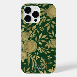 Elegant Green Gold Rozen Floral Design iPhone 14 Pro Max Hoesje