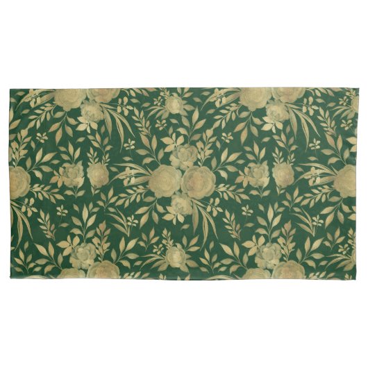 Elegant Green Gold Rozen Floral Design Kussensloop (Voorkant-Links)