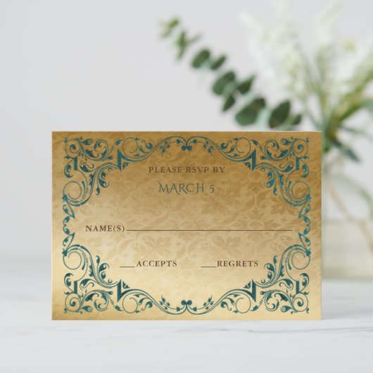 Elegant  Green Gold RSVP-kaart RSVP Kaartje (Staand voorkant)
