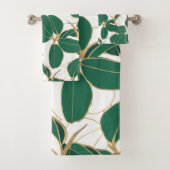 Elegant Green Gold Rubber Plant Foliage Design Bad Handdoek (Insitu)