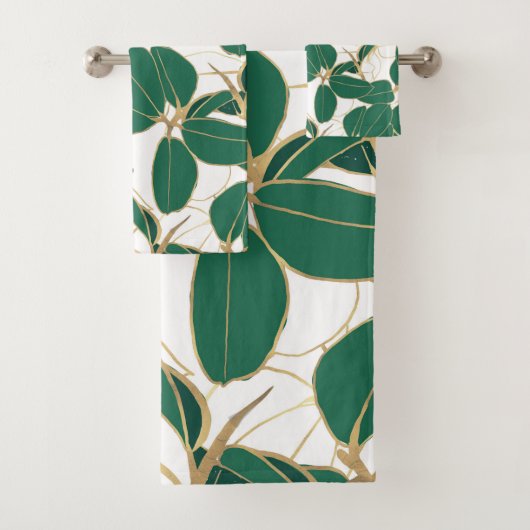 Elegant Green Gold Rubber Plant Foliage Design Bad Handdoek (Insitu)
