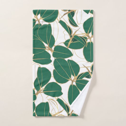 Elegant Green Gold Rubber Plant Foliage Design Bad Handdoek (Handdoek)